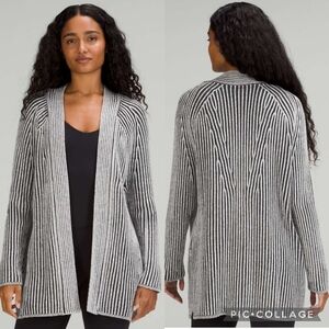 Lululemon Wool Cashmere Open Front Chunky Ribbed Knit Wrap Cardigan Sweater Grey